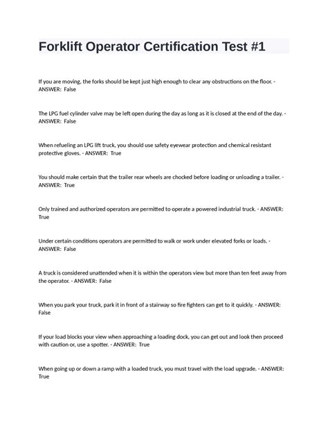 Image result for Fork Lift Test Questions