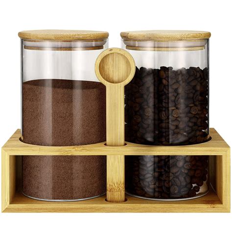 Buy 2 Pieces Glass Coffee Storage Containers with Shelf Scoop, Airtight ...