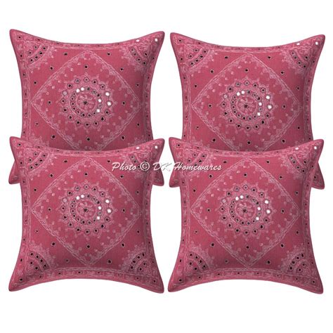 Buy DK Homewares Traditional Cotton Pink Pillow Cover 16x16 Set of 4 ...