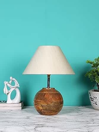 Buy Devansh Off-White Cotton with Natural Wood Table Lamp Online at Low ...