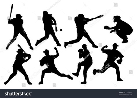 Baseball Players Silhouettes Stock Vector 13754818 - Shutterstock