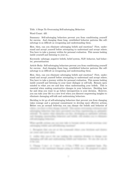 SOLUTION: 4 steps to overcoming self sabotaging behaviors - Studypool