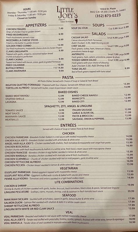 Menu at Little Joey's Italian Restaurant, Summerfield, US-441 #401