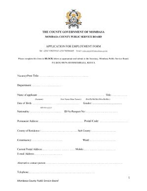 2017-2026 KE Application for Employment Form - Mombasa County - Blank ...