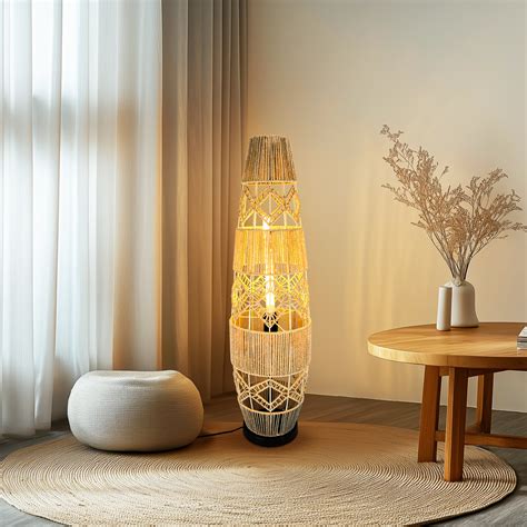 Dakota Fields Rustic Boho Hand Woven Rattan Floor Lamp Corner Night ...