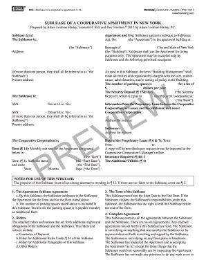 Sublease Cooperative Apartment Blumberg Form - Fill and Sign Printable ...