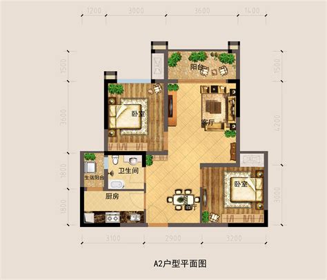 银海中心A2户型图,2室2厅1卫68.51平米- 成都透明房产网