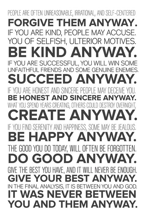 Inephos Mother Teresa Do It Anyway Quote Poster Art | Inspirational ...
