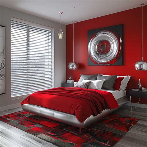 Stylish Bold Red and Silver Bedroom Interior Color Combination