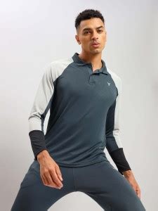 TECHNOSPORT Colorblock Men Polo Neck Black T-Shirt - Buy TECHNOSPORT ...