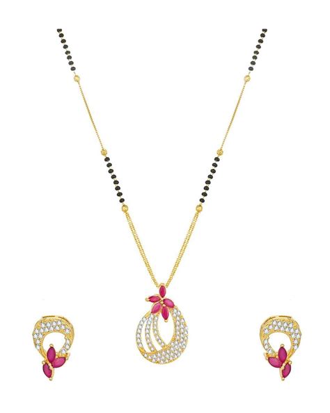 Buy SMILVIN EXPORT Pendant with Chain and earring |Golden Heavy Long ...
