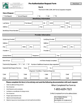Fillable Online preauthorization cahaba form Fax Email Print - pdfFiller