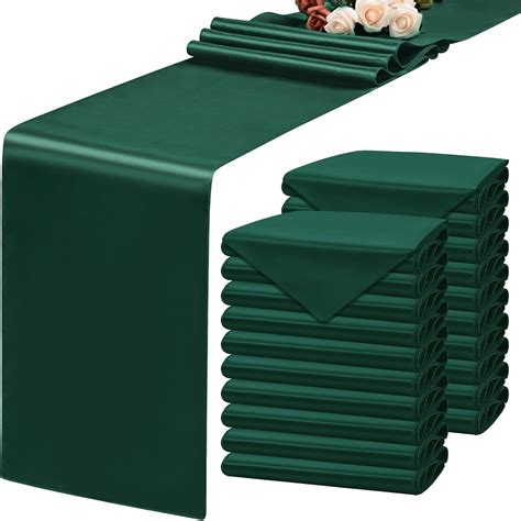 Amazon.com: Lykoow 20 Pack Satin Table Runner 12 x 108 Inch Emerald ...