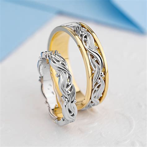 Unique Wedding Bands Set. Couple Wedding Bands. Gold Wedding Bands ...