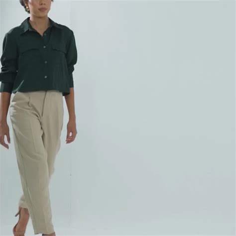 Tapered Stretch Pants With Belt Beige – Oyela