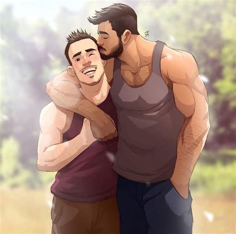Gay Art - Two Men Hugging in Nature