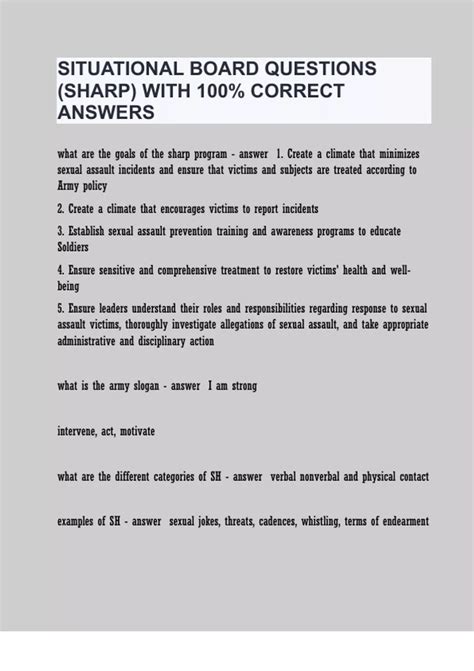 SITUATIONAL BOARD QUESTIONS (SHARP) WITH 100% CORRECT ANSWERS - ARMY ...