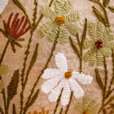 Wild Flower Embroidered Linen Cushion Cover 16x16 Inch Online - Premium ...