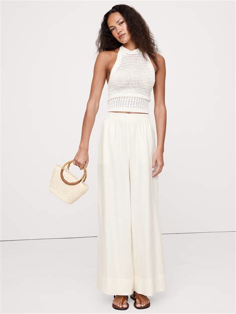 High-Rise Wide-Leg Linen Pull-On Ankle Pant | Banana Republic