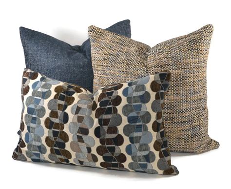 Blue, Brown, Gray & Taupe Chenille Throw Pillow Cover, 12x20 ...