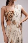 Buy Off White Georgette, Silk Square Nasrin Printed Pre-pleated Saree ...