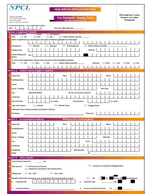 Domestic Connection Application Form - Npcl : Noida Power ... - Fill ...