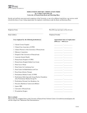 Fillable Online EMPLOYMENT HISTORY VERIFICATION FORM - University of ...