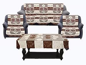 Kuber Industries Flower Cotton 7 Piece 5 Seater Sofa Cover with Center ...