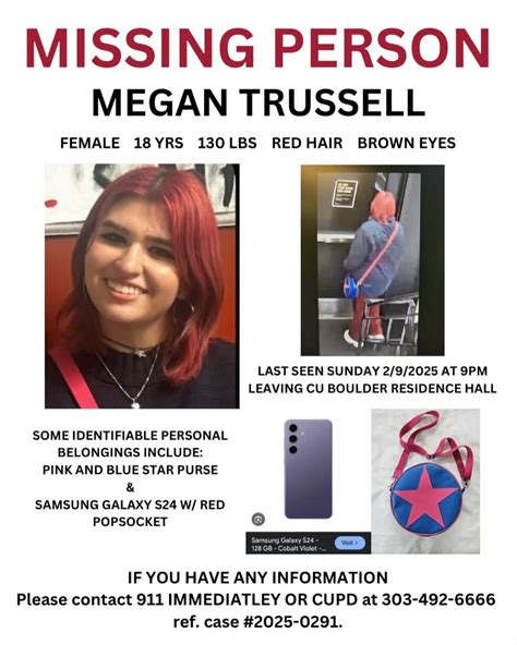 CO - MEGAN TRUSSELL: Missing from Boulder, CO - 9 Feb 2025 - Age 18 ...