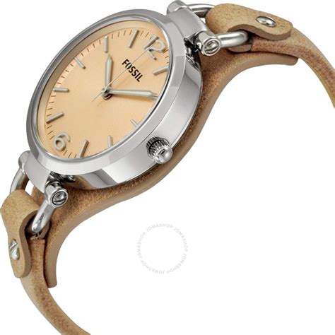 Fossil Leather Georgia Analog Peach Dial Beige Strap Women's Watch ...