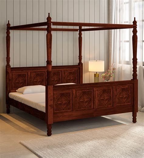 Vayaka Solid Wood King Size Poster Bed In Honey Oak Finish – Crafted ...