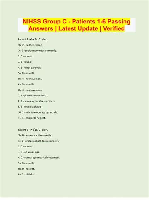 NIHSS Group C - Patients 1-6 Passing Answers | Latest Update | Verified ...