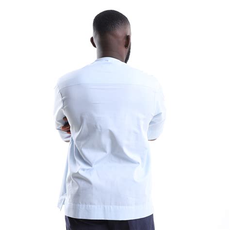 Relaxed Sky Blue Shirt with Red Pocket - Mode Lagos Store