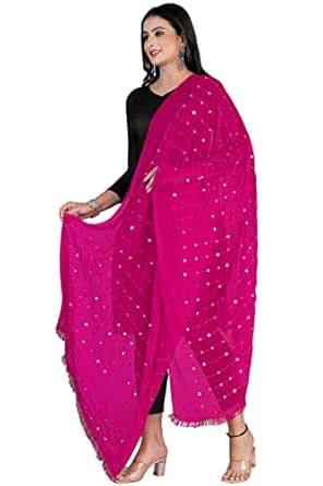 KEMZA Women's Embroidered Mirror Work Chiffon Dupatta (Pink_Free Size ...