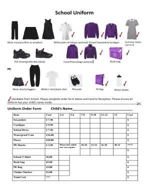 Fillable Online billesley bham sch Uniform Order Form - Billesley ...