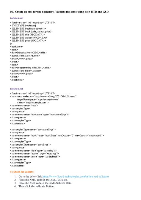 Prg6 - 06. Create an xml for the bookstore. Validate the same using ...