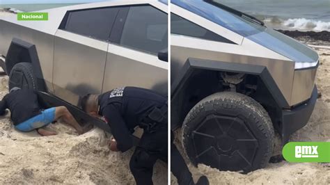 Una Cybertruck queda atascada en playa de Yucatán; así l... - El Mexicano