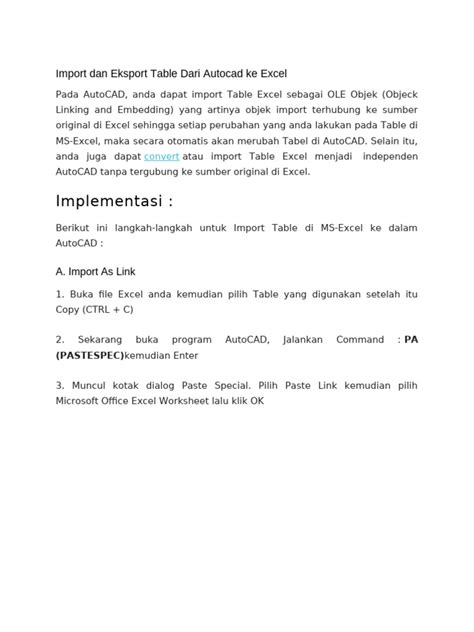 Import Dan Eksport Table Dari Autocad Ke Excel | PDF