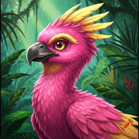 Pink and yellow Aracokra character on Craiyon