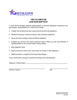 53+ Free Editable Truck Driver Job Description Templates in MS Word ...