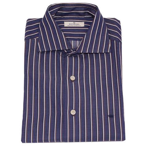 8209AA camicia uomo SONRISA WASHED blue brown stripes shirt cotton man