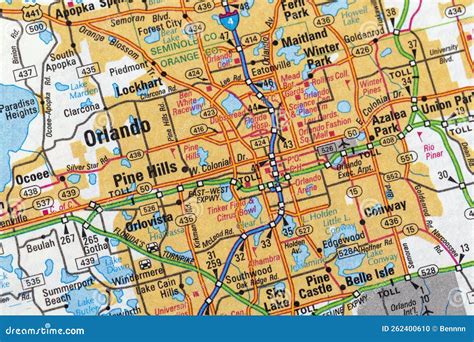 Close-Up of Orlando City on a Map of Florida, USA. Stock Photo - Image of macro, marked: 262400610