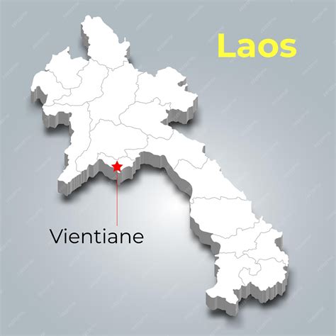 Premium Vector | Laos 3d map with borders of regions and its capital