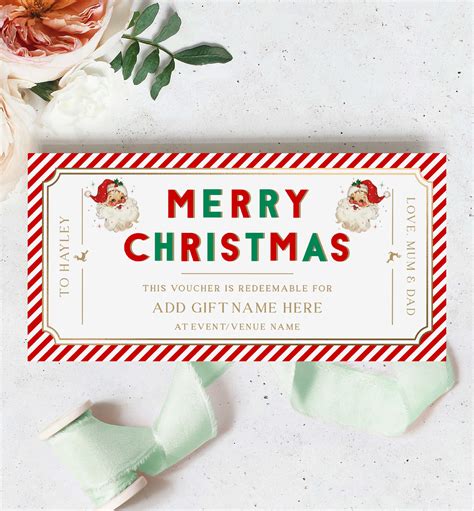 Stripe Red Gold | Printable Christmas Custom Gift Voucher Template ...
