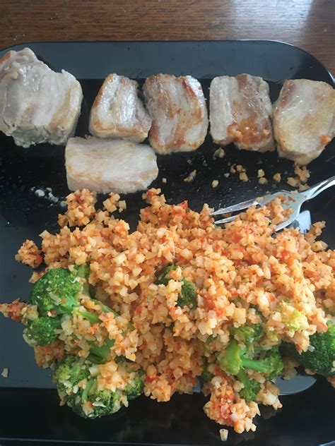 Trader Joe's pork belly with cauliflower rice, broccoli, and TJ's ...