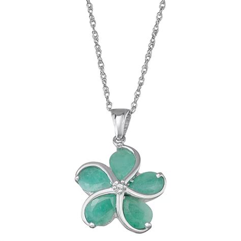 Jewelexcess 3.40 CTW Emerald Gemstone Sterling Silver Flower Pendant