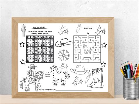 Little Cowboy Activity Sheet | Cowboy Activity Placemat | Cowboy ...