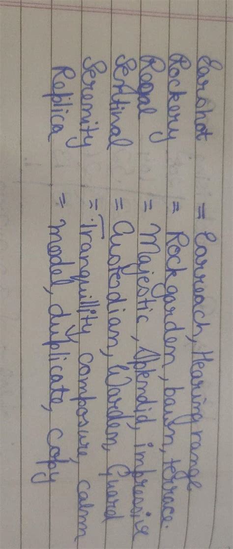 Earshot, Rockery, Regal, Sentinel, Serenity, Replica synonyms - Brainly.in