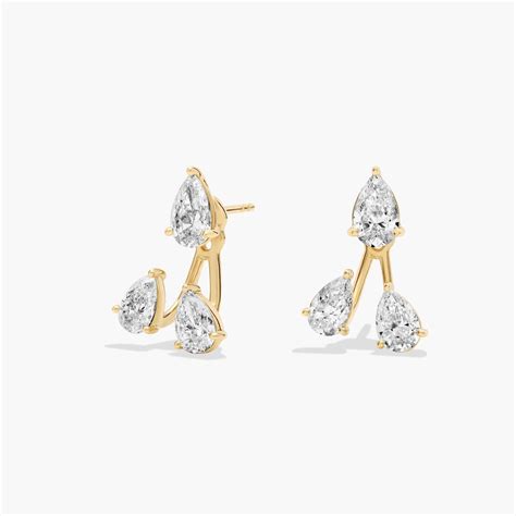 Lab Grown Pear Diamond Jacket Stud Earrings in 18K Yellow Gold (3 1/2 ...
