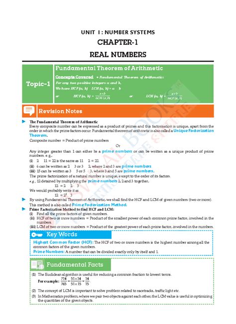 Oswaal CBSE Class 10 Math Std Revision Notes - Number Systems and ...